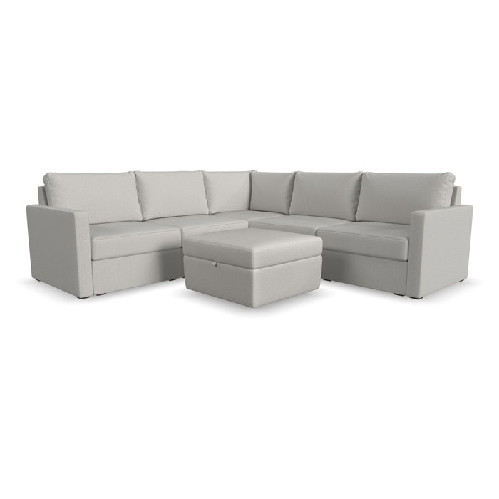 Flex - 5-Seat Sectional with Standard Arm and Storage Ottoman - Pearl Silver