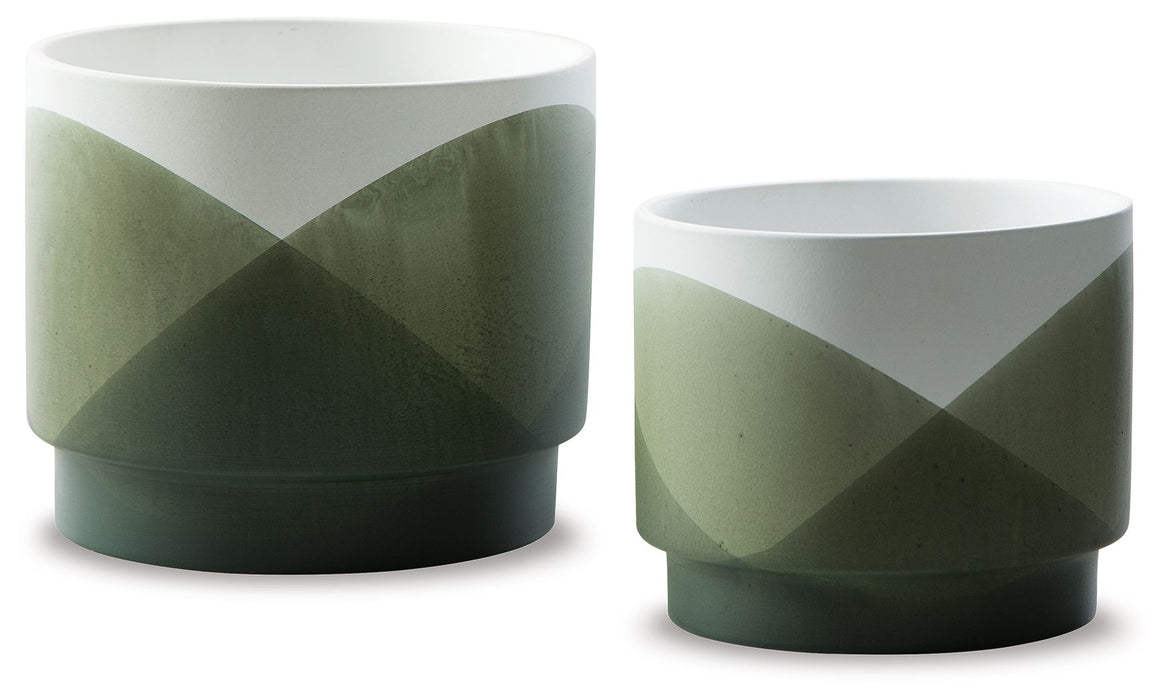Ardenridge - Green / White - Planter Set (Set of 2) Cleveland Home Outlet (OH) - Furniture Store in Middleburg Heights Serving Cleveland, Strongsville, and Online