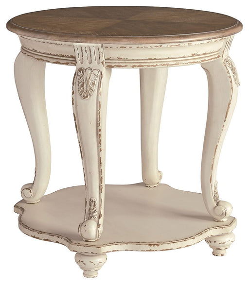 Realyn - White / Brown - Round End Table Cleveland Home Outlet (OH) - Furniture Store in Middleburg Heights Serving Cleveland, Strongsville, and Online