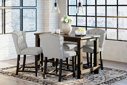 Jeanette - Linen / Black - 5 Pc. - Counter Table, 4 Upholstered Barstools Cleveland Home Outlet (OH) - Furniture Store in Middleburg Heights Serving Cleveland, Strongsville, and Online