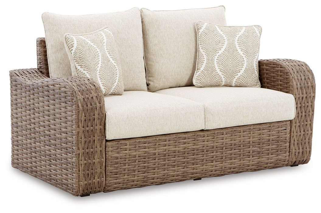 Sandy Bloom - Beige - Loveseat W/Cushion Cleveland Home Outlet (OH) - Furniture Store in Middleburg Heights Serving Cleveland, Strongsville, and Online