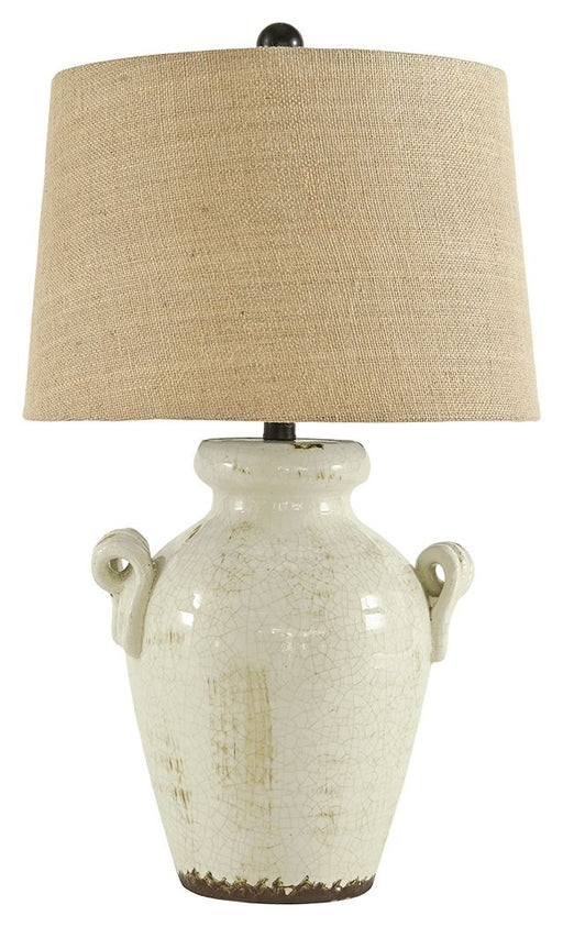 Emelda - Cream - Ceramic Table Lamp Cleveland Home Outlet (OH) - Furniture Store in Middleburg Heights Serving Cleveland, Strongsville, and Online