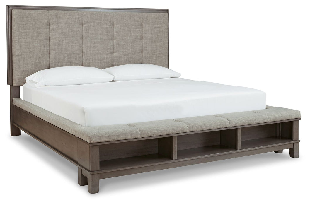 Hallanden - Gray / Taupe - K/CK Uph Storage Footboard Cleveland Home Outlet (OH) - Furniture Store in Middleburg Heights Serving Cleveland, Strongsville, and Online