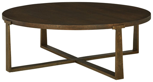 Balintmore - Brown / Gold Finish - Round Cocktail Table Cleveland Home Outlet (OH) - Furniture Store in Middleburg Heights Serving Cleveland, Strongsville, and Online