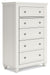 Grantoni - White - Five Drawer Chest Cleveland Home Outlet (OH) - Furniture Store in Middleburg Heights Serving Cleveland, Strongsville, and Online