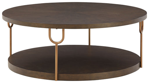 Brazburn - Dark Brown / Gold Finish - Round Cocktail Table Cleveland Home Outlet (OH) - Furniture Store in Middleburg Heights Serving Cleveland, Strongsville, and Online