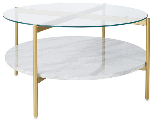 Wynora - White / Gold - Round Cocktail Table Cleveland Home Outlet (OH) - Furniture Store in Middleburg Heights Serving Cleveland, Strongsville, and Online