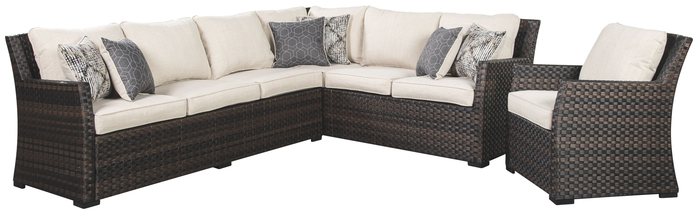Easy Isle - Dark Brown / Beige - Sofa Sec/chair W/Cush (Set of 3) Cleveland Home Outlet (OH) - Furniture Store in Middleburg Heights Serving Cleveland, Strongsville, and Online