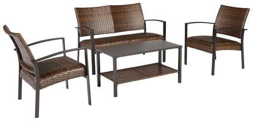 Zariyah - Dark Brown - Love/Chairs/Table Set (Set of 4) Cleveland Home Outlet (OH) - Furniture Store in Middleburg Heights Serving Cleveland, Strongsville, and Online