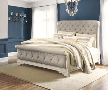 Realyn - White / Brown / Beige - King/Cal King Uph Sleigh Hdbd Cleveland Home Outlet (OH) - Furniture Store in Middleburg Heights Serving Cleveland, Strongsville, and Online