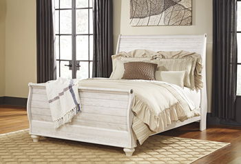 Willowton - Whitewash - Queen Sleigh Footboard With Faux Plank Design Cleveland Home Outlet (OH) - Furniture Store in Middleburg Heights Serving Cleveland, Strongsville, and Online