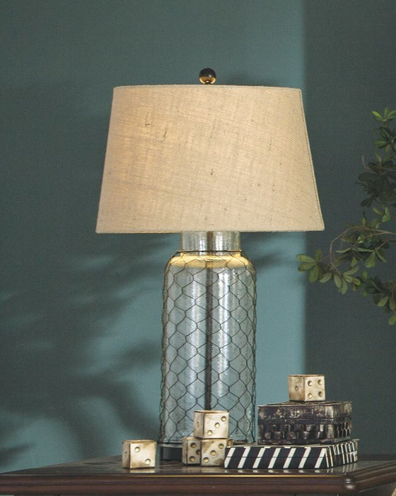 Sharmayne - White - Glass Table Lamp  - Wrapped With Wire Cleveland Home Outlet (OH) - Furniture Store in Middleburg Heights Serving Cleveland, Strongsville, and Online