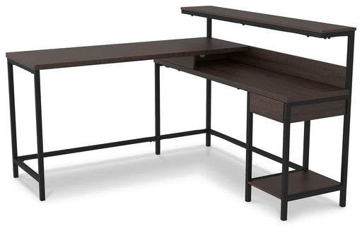 Camiburg - Warm Brown - L-desk With Storage Cleveland Home Outlet (OH) - Furniture Store in Middleburg Heights Serving Cleveland, Strongsville, and Online