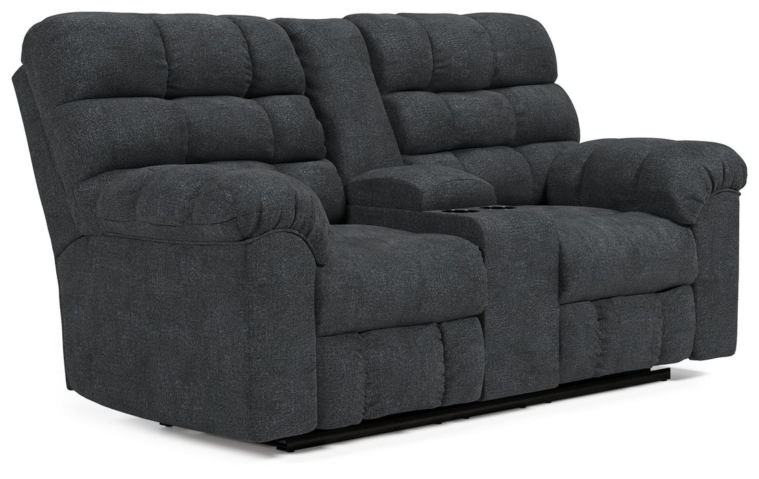 Wilhurst - Marine - Double Rec Loveseat W/Console Cleveland Home Outlet (OH) - Furniture Store in Middleburg Heights Serving Cleveland, Strongsville, and Online