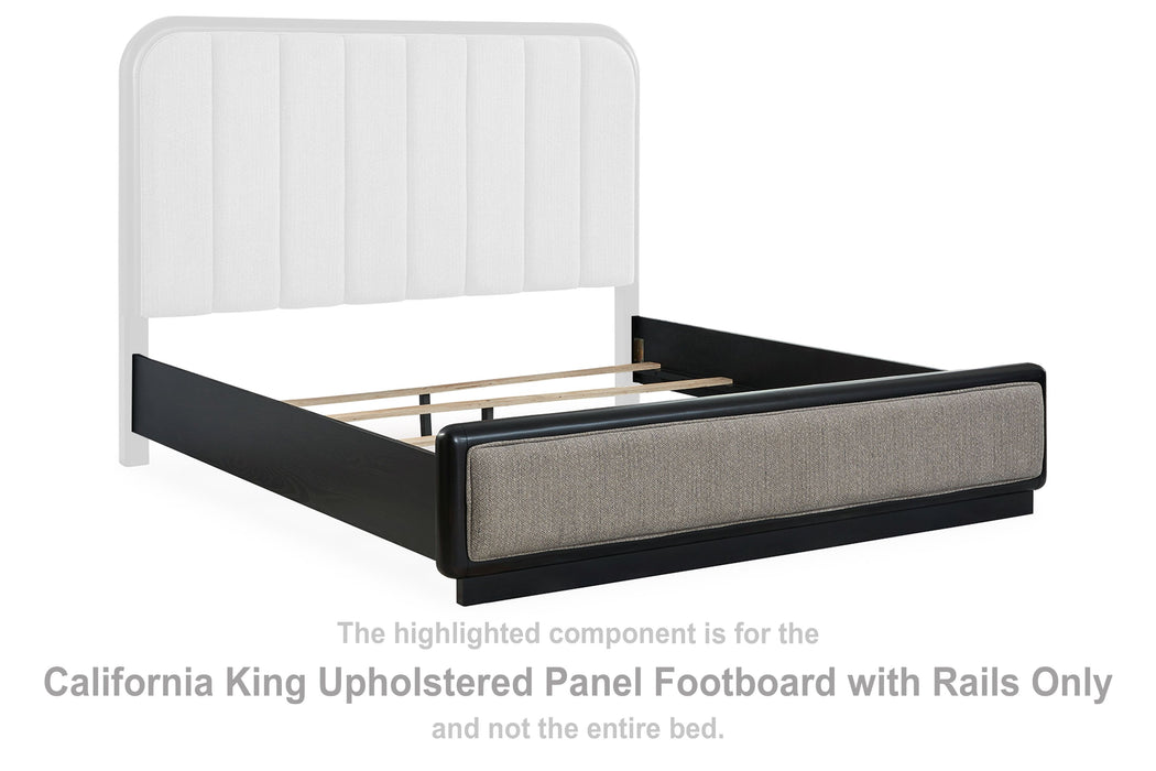 Rowanbeck - Gray / Black - Cal King Upholstered Panel Footboard With Rails