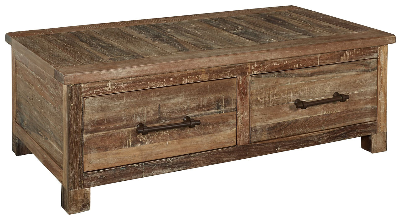Randale - Distressed Brown - Cocktail Table With Storage Cleveland Home Outlet (OH) - Furniture Store in Middleburg Heights Serving Cleveland, Strongsville, and Online