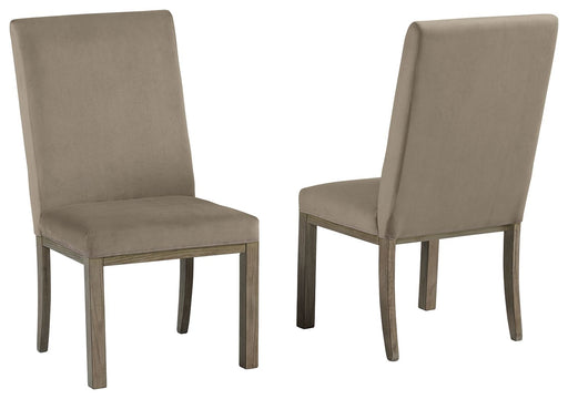 Chrestner - Gray / Brown - Dining Uph Side Chair (Set of 2) Cleveland Home Outlet (OH) - Furniture Store in Middleburg Heights Serving Cleveland, Strongsville, and Online