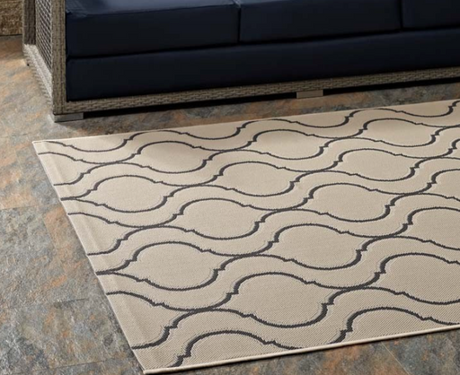 Linza Wave Abstract Trellis 5x8 Indoor and Outdoor Area Rug in Beige and Gray Cleveland Home Outlet (OH) - Furniture Store in Middleburg Heights Serving Cleveland, Strongsville, and Online