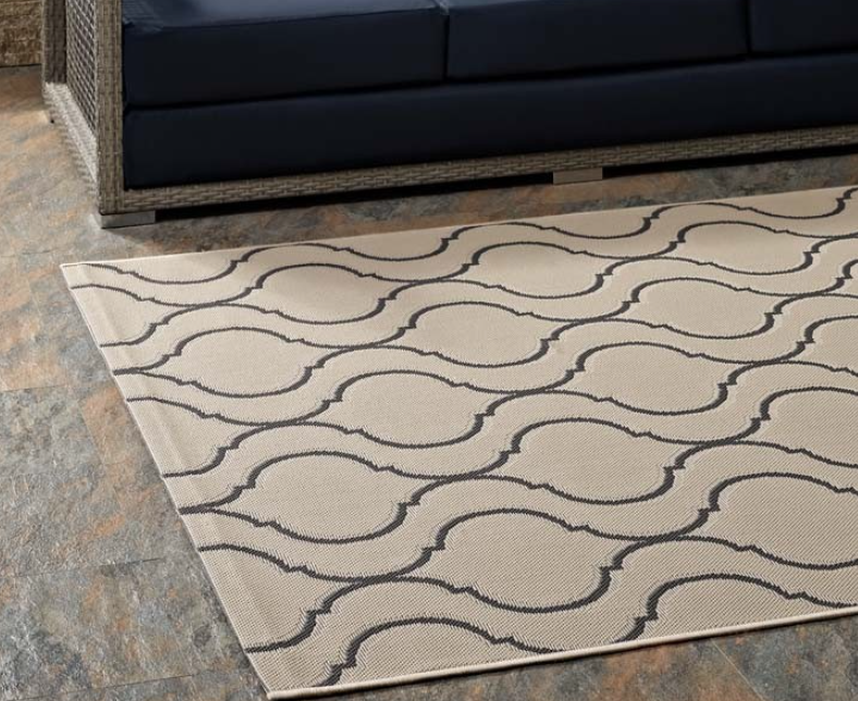 Linza Wave Abstract Trellis 5x8 Indoor and Outdoor Area Rug in Beige and Gray Cleveland Home Outlet (OH) - Furniture Store in Middleburg Heights Serving Cleveland, Strongsville, and Online