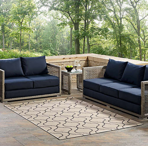 Linza Wave Abstract Trellis 5x8 Indoor and Outdoor Area Rug in Beige and Gray Cleveland Home Outlet (OH) - Furniture Store in Middleburg Heights Serving Cleveland, Strongsville, and Online