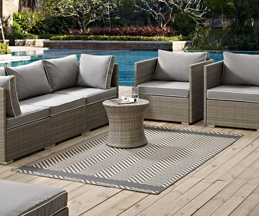 Optica Chevron With End Borders 5x8 Indoor and Outdoor Area Rug in Gray and Beige Cleveland Home Outlet (OH) - Furniture Store in Middleburg Heights Serving Cleveland, Strongsville, and Online