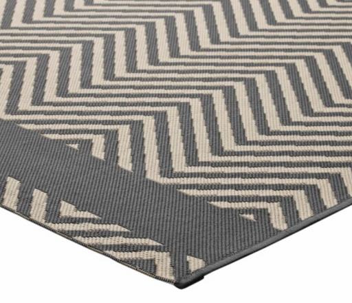 Optica Chevron With End Borders 5x8 Indoor and Outdoor Area Rug in Gray and Beige Cleveland Home Outlet (OH) - Furniture Store in Middleburg Heights Serving Cleveland, Strongsville, and Online