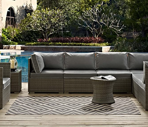 Jagged Geometric Diamond Trellis 5x8 Indoor and Outdoor Area Rug in Gray and Beige Cleveland Home Outlet (OH) - Furniture Store in Middleburg Heights Serving Cleveland, Strongsville, and Online