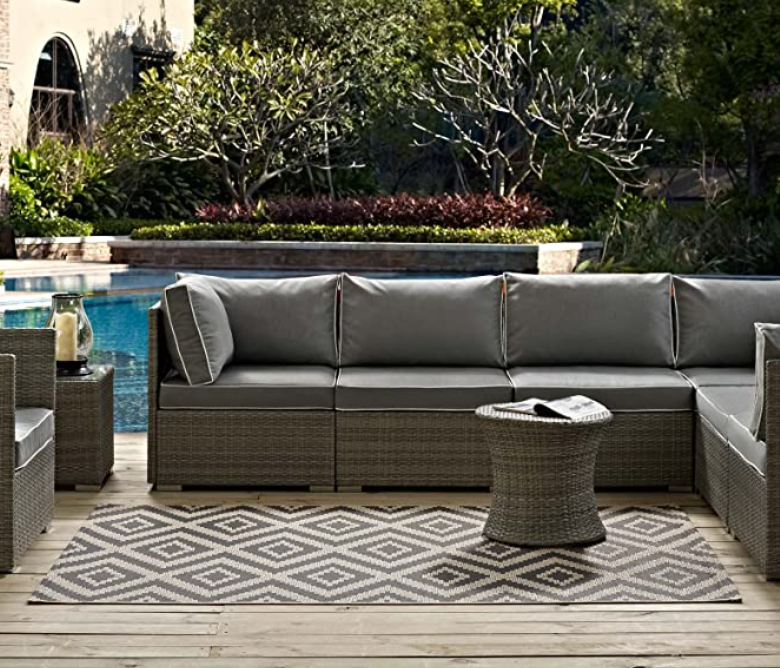 Jagged Geometric Diamond Trellis 5x8 Indoor and Outdoor Area Rug in Gray and Beige Cleveland Home Outlet (OH) - Furniture Store in Middleburg Heights Serving Cleveland, Strongsville, and Online