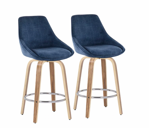 Set of 2 Diana Metal/Wood/Corduroy Counter Height Barstools Zebra/Blue/Chrome Cleveland Home Outlet (OH) - Furniture Store in Middleburg Heights Serving Cleveland, Strongsville, and Online