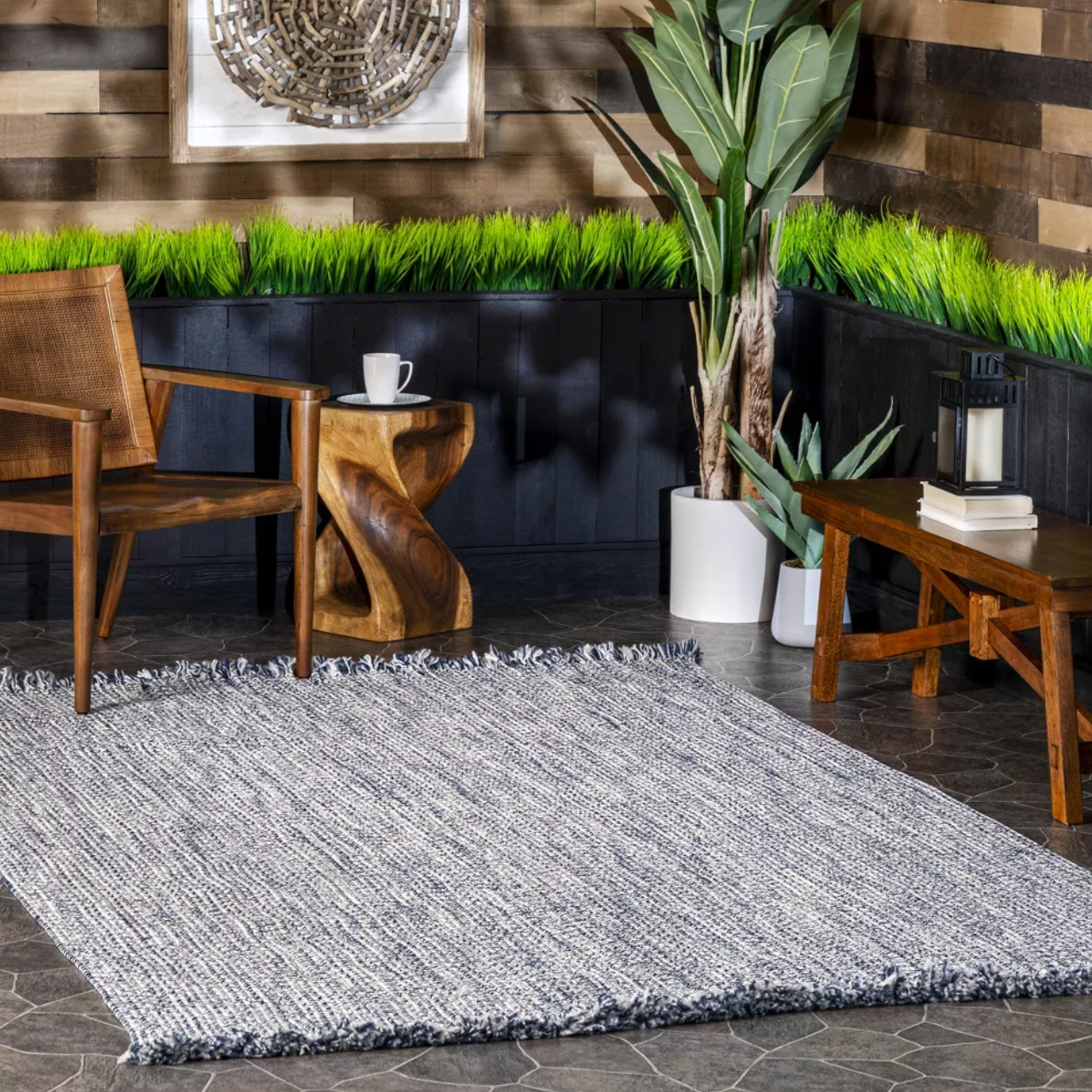 5' x 8' Blue nuLOOM Braided Courtney Tassel Indoor/Outdoor Rug