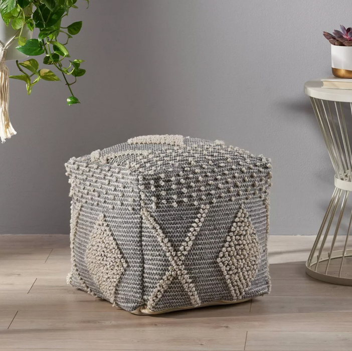 Brinket Contemporary Faux Yarn Pouf Ottoman Ivory/Gray Cleveland Home Outlet (OH) - Furniture Store in Middleburg Heights Serving Cleveland, Strongsville, and Online