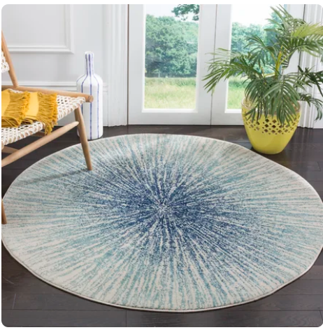Round 5'1" Faustina Abstract Royal/Ivory Area Rug