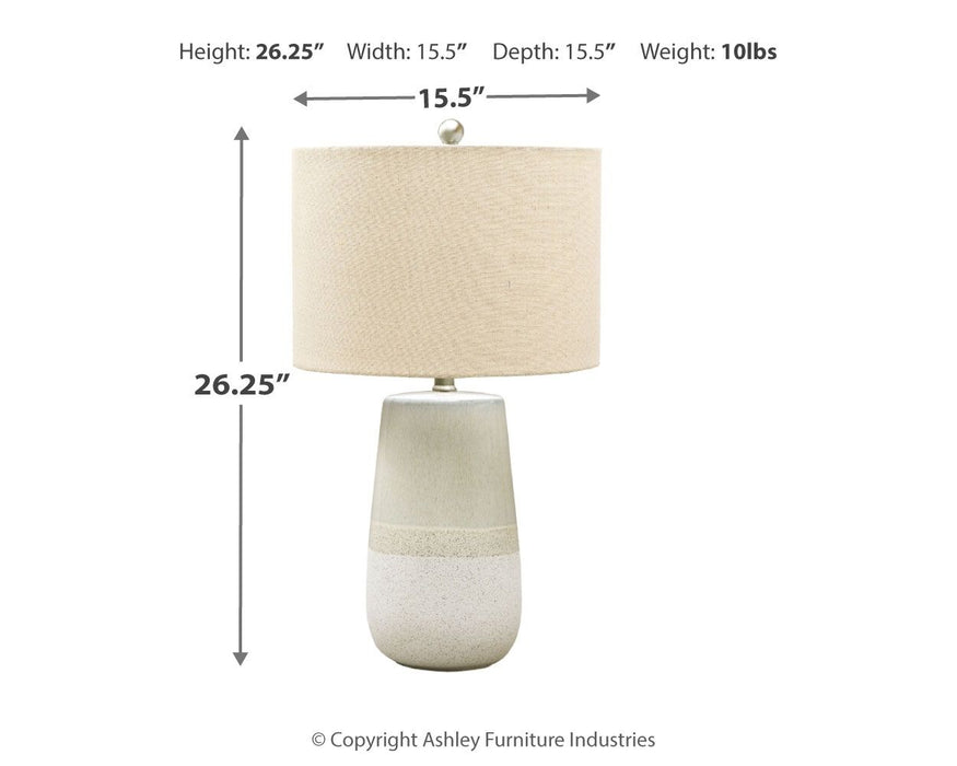 Shavon - Beige / White - Ceramic Table Lamp Cleveland Home Outlet (OH) - Furniture Store in Middleburg Heights Serving Cleveland, Strongsville, and Online