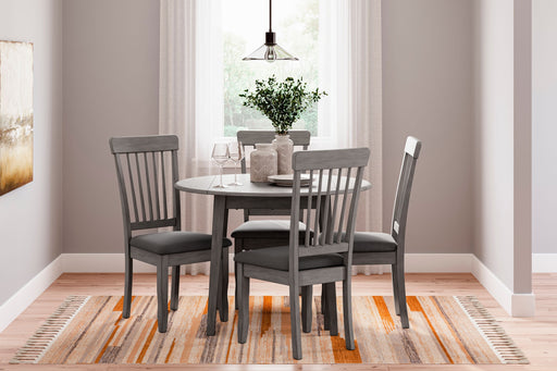 Shullden - Gray - 5 Pc. - Drop Leaf Table, 4 Side Chairs Cleveland Home Outlet (OH) - Furniture Store in Middleburg Heights Serving Cleveland, Strongsville, and Online