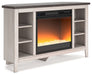 Dorrinson - White / Black / Gray - Corner TV Stand With Fireplace Insert Glass/Stone Cleveland Home Outlet (OH) - Furniture Store in Middleburg Heights Serving Cleveland, Strongsville, and Online