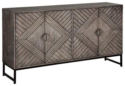 Treybrook - Distressed Gray - 4 Door Accent Cabinet Cleveland Home Outlet (OH) - Furniture Store in Middleburg Heights Serving Cleveland, Strongsville, and Online