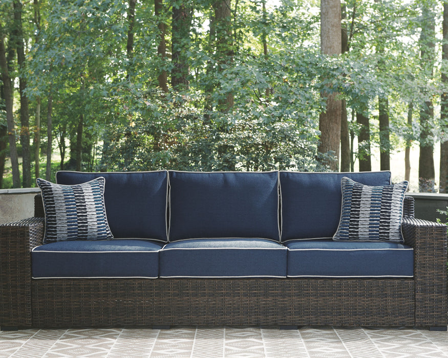 Grasson - Brown / Blue - Sofa With Cushion Cleveland Home Outlet (OH) - Furniture Store in Middleburg Heights Serving Cleveland, Strongsville, and Online