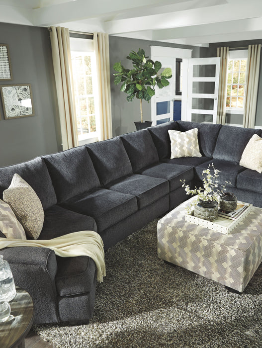 Eltmann - Slate - 5 Pc. - Left Arm Facing Cuddler With Sofa 4 Pc Sectional, Ottoman Cleveland Home Outlet (OH) - Furniture Store in Middleburg Heights Serving Cleveland, Strongsville, and Online