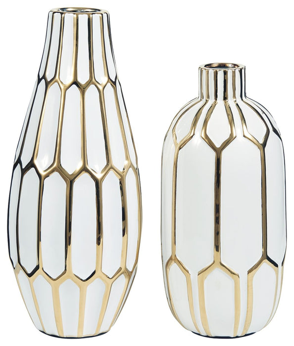 Mohsen - Gold Finish/White - Vase Set Cleveland Home Outlet (OH) - Furniture Store in Middleburg Heights Serving Cleveland, Strongsville, and Online