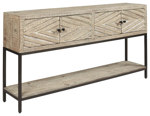 Roanley - Distressed White - Console Sofa Table Cleveland Home Outlet (OH) - Furniture Store in Middleburg Heights Serving Cleveland, Strongsville, and Online