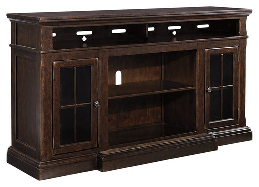 Roddinton - Dark Brown - Xl TV Stand W/Fireplace Option Cleveland Home Outlet (OH) - Furniture Store in Middleburg Heights Serving Cleveland, Strongsville, and Online