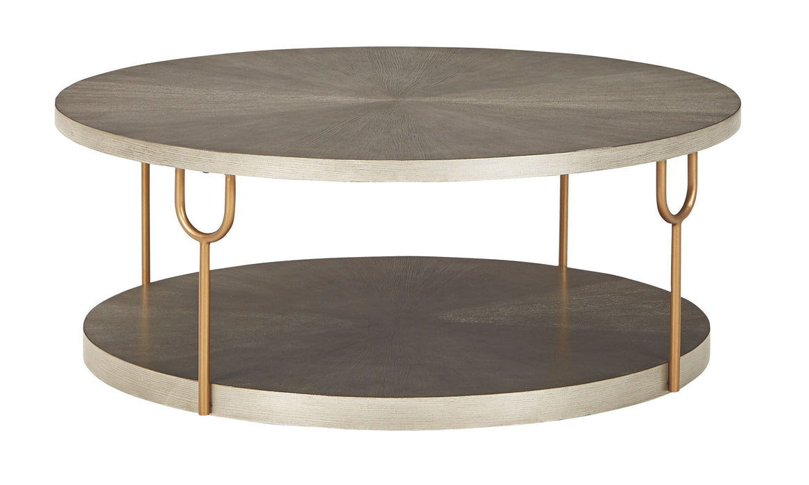 Ranoka - Platinum - Round Cocktail Table Cleveland Home Outlet (OH) - Furniture Store in Middleburg Heights Serving Cleveland, Strongsville, and Online
