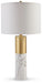 Samney - Gold Finish / White - Metal Table Lamp (Set of 2) Cleveland Home Outlet (OH) - Furniture Store in Middleburg Heights Serving Cleveland, Strongsville, and Online