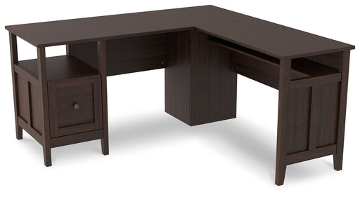 Camiburg - Warm Brown - 2-Piece Home Office Desk Cleveland Home Outlet (OH) - Furniture Store in Middleburg Heights Serving Cleveland, Strongsville, and Online