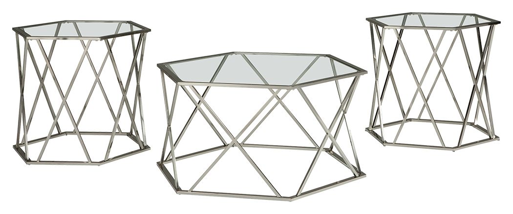 Madanere - Chrome Finish - Occasional Table Set (Set of 3) Cleveland Home Outlet (OH) - Furniture Store in Middleburg Heights Serving Cleveland, Strongsville, and Online