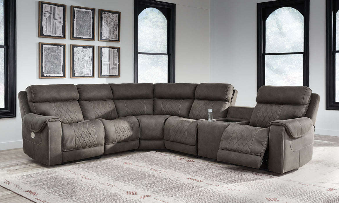 Hoopster - Gunmetal - Zero Wall Power Recliner With Console 6 Pc Sectional Cleveland Home Outlet (OH) - Furniture Store in Middleburg Heights Serving Cleveland, Strongsville, and Online
