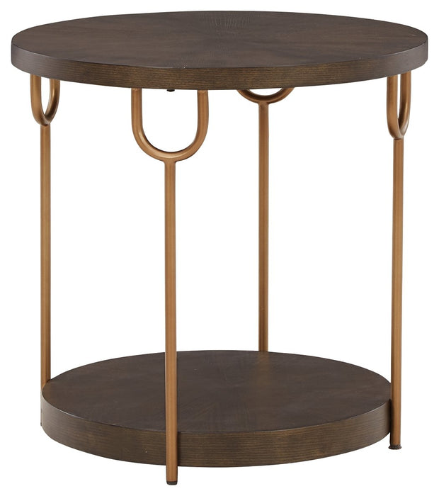 Brazburn - Dark Brown / Gold Finish - Round End Table Cleveland Home Outlet (OH) - Furniture Store in Middleburg Heights Serving Cleveland, Strongsville, and Online