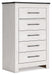 Schoenberg - White - Five Drawer Chest Cleveland Home Outlet (OH) - Furniture Store in Middleburg Heights Serving Cleveland, Strongsville, and Online