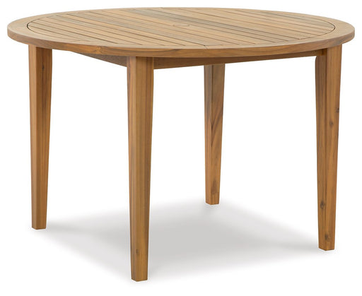 Janiyah - Light Brown - Round Dining Table W/Umb Opt Cleveland Home Outlet (OH) - Furniture Store in Middleburg Heights Serving Cleveland, Strongsville, and Online