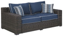 Grasson - Brown / Blue - Loveseat W/Cushion Cleveland Home Outlet (OH) - Furniture Store in Middleburg Heights Serving Cleveland, Strongsville, and Online